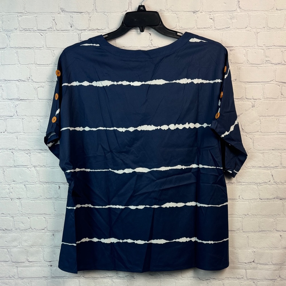 BloomChic Navy and White Striped Blouse With Button Detail Plus Size 1X - Picture 6 of 6
